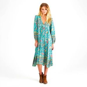 Spell Folk Town Boho Dress in Turquoise